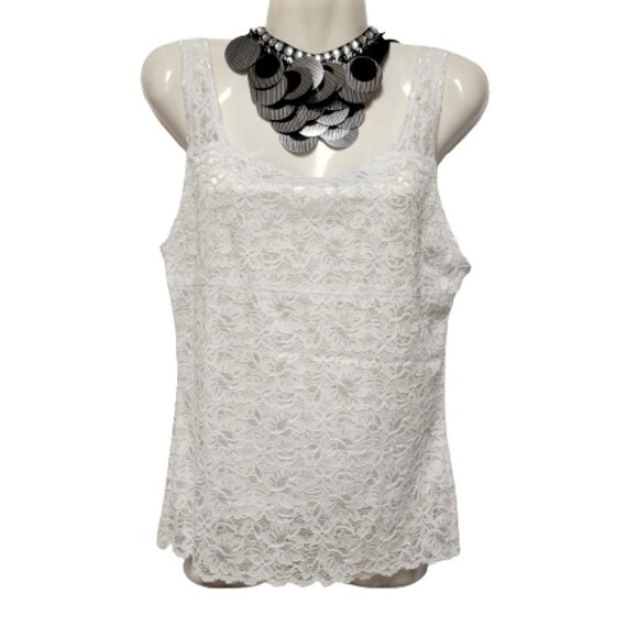 White Lace Tank Top Lace Camisole Wide Straps Lace Top  Sizes M  L  XL - Picture 1 of 11